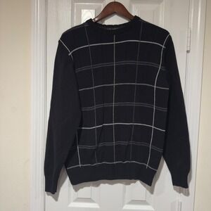 Oscar de la Renta Black Windowpane Grid Crewneck‎ Sweater Size M